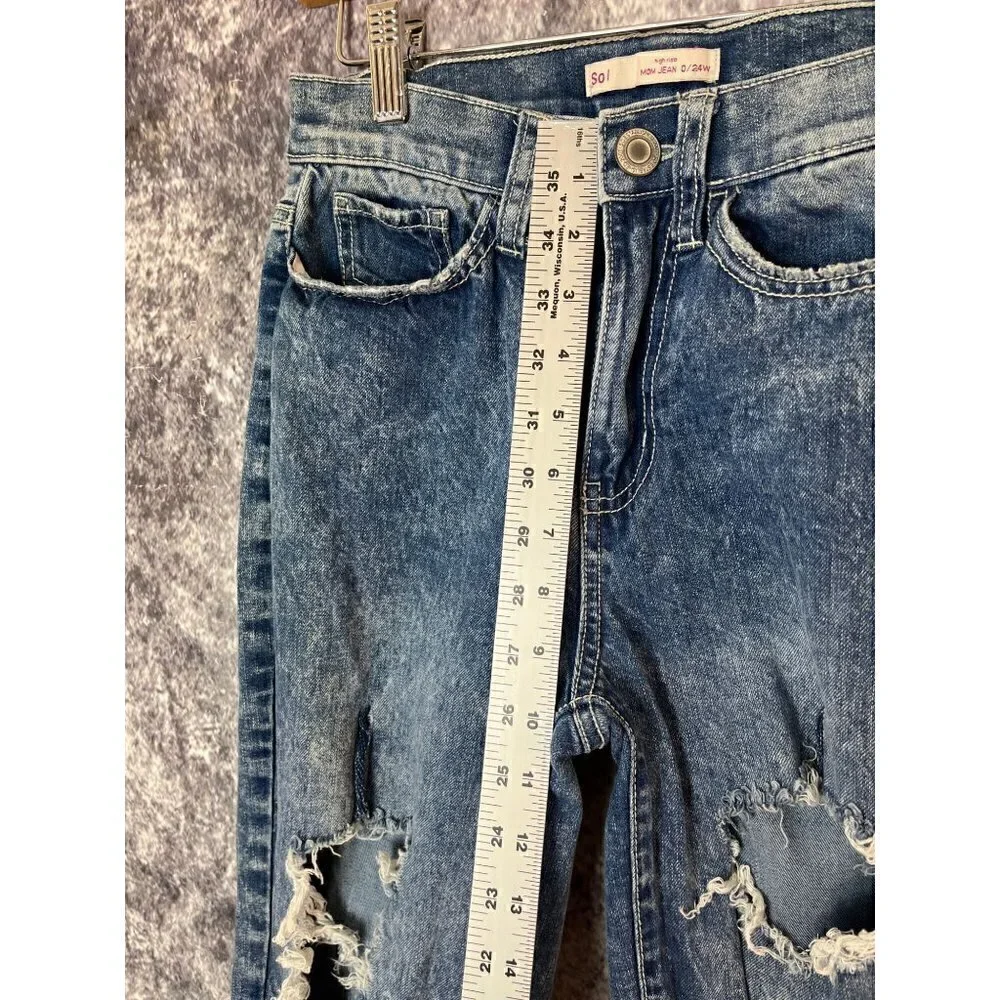 So High Rise Mom Jean Blue Denim Ultra Deconstructed Straight Tapered Jeans 0/24
